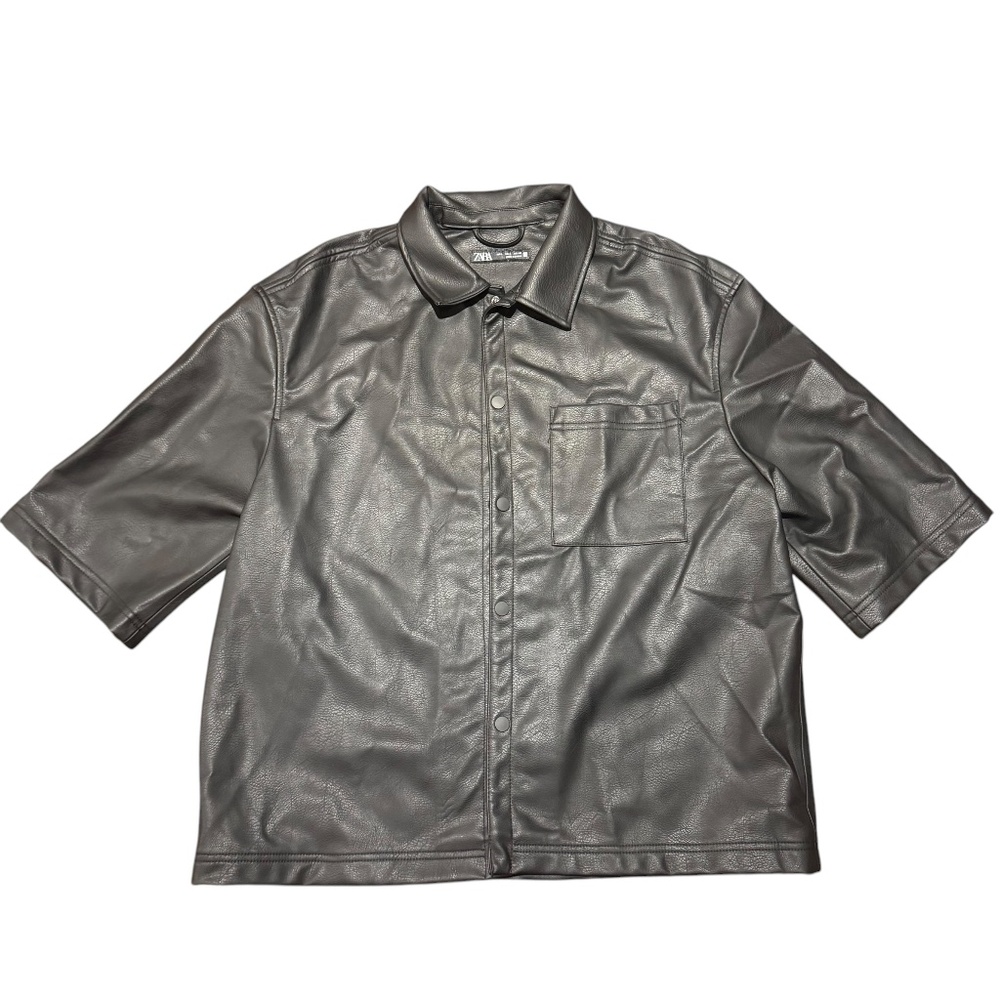 Zara Faux Leather Short-Sleeve Button-Up Shirt – Size L